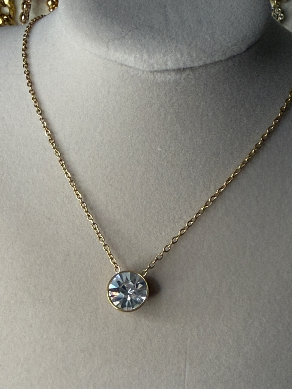 Gold Chain Necklace with Clear CZ Pendant - Women Jewelry